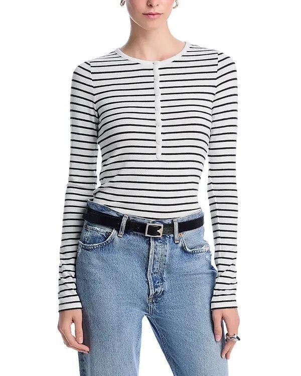 Rag & Bone $168 Knit Stripe Henley Top Long Sleeve Small Womens New